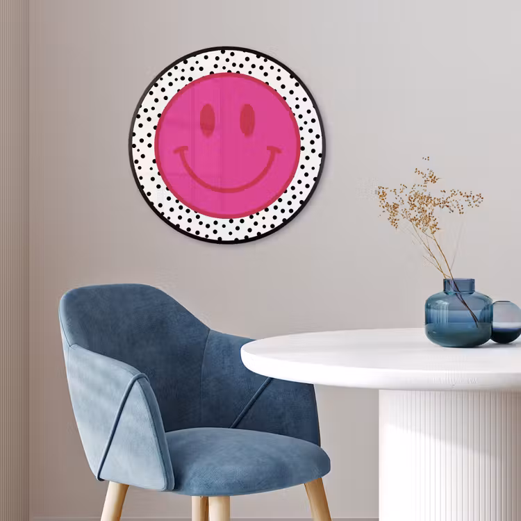 Smiley - Roze - Stippen Fotolijst rond zonder passe partout klein -sfeer2