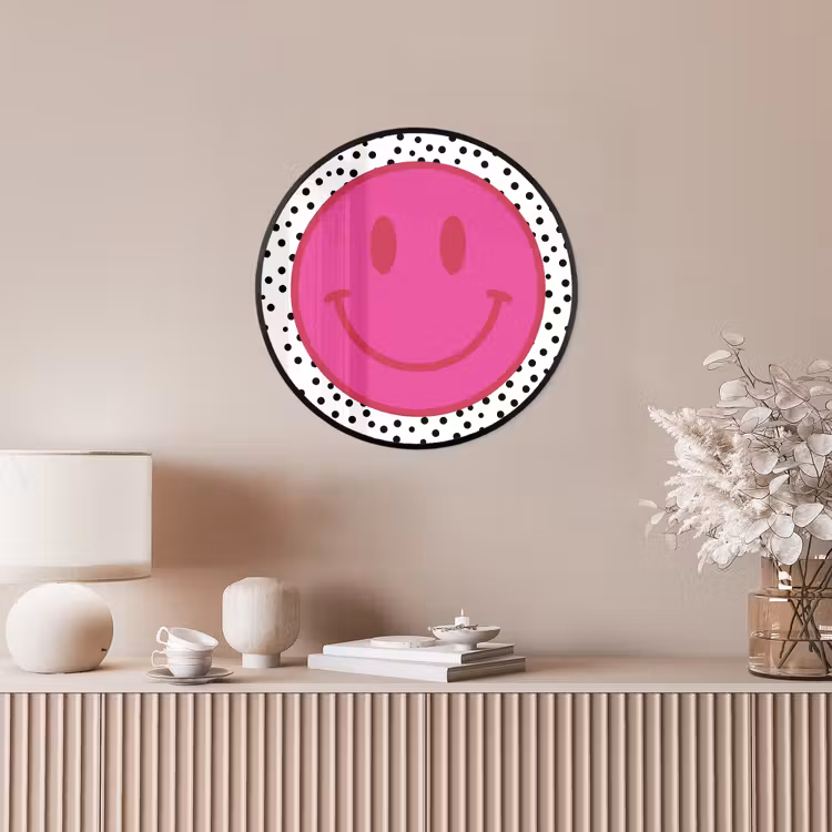 Smiley - Roze - Stippen Fotolijst rond zonder passe partout klein -sfeer3