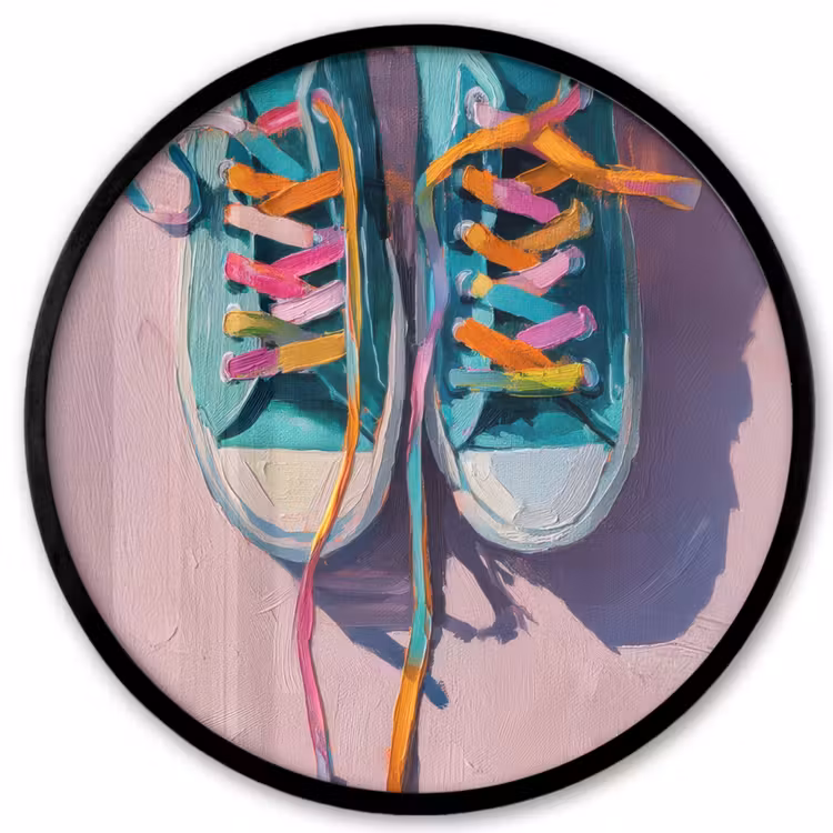 Sneakers - Veters - Kleurrijk - Schaduw Fotolijst rond zonder passe partout klein -3d