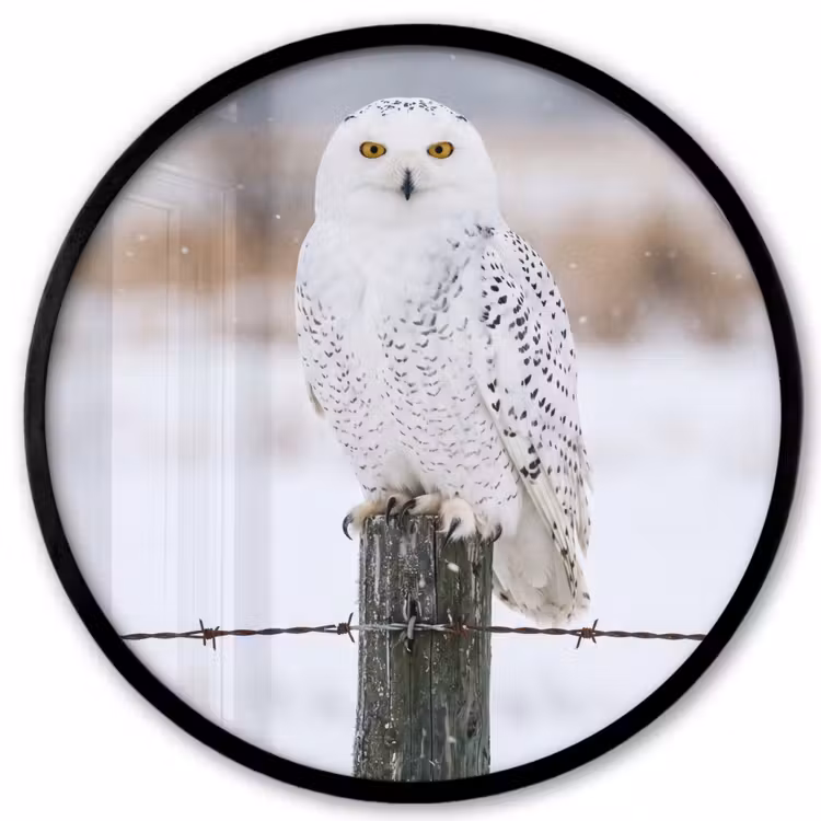Sneeuwuil - Hek - Sneeuw - Wit Fotolijst rond zonder passe partout klein -3d