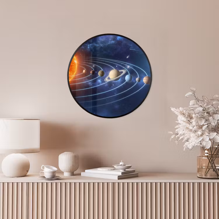 Ruimte - Zonnestelsel - Blauw Fotolijst rond zonder passe partout klein -sfeer3