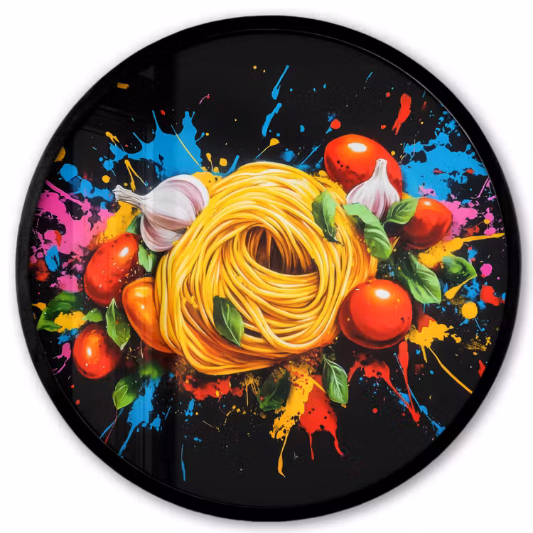 Spaghetti - Graffiti - Verf - Kleurrijk - Eten - Modern Fotolijst rond zonder passe partout klein -3d