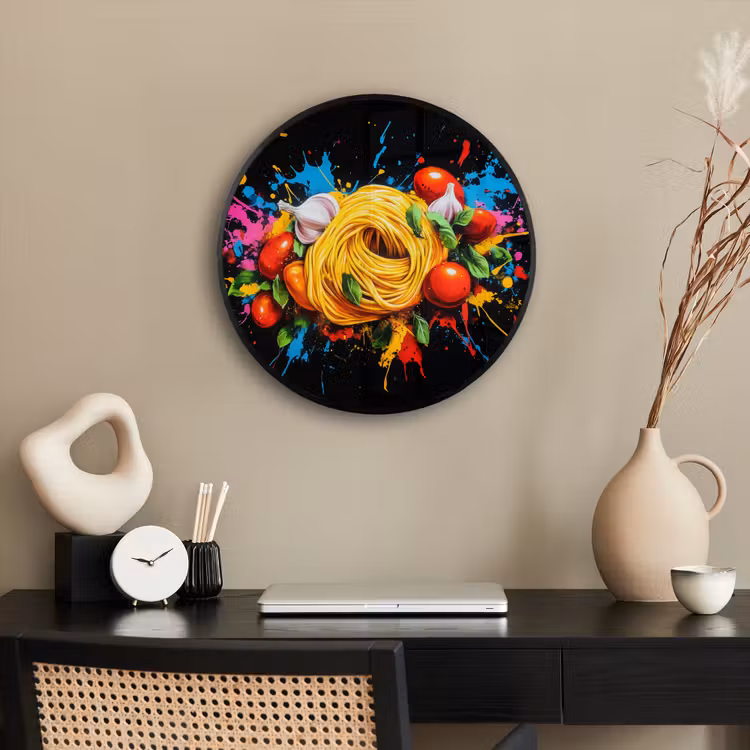 Spaghetti - Graffiti - Verf - Kleurrijk - Eten - Modern Fotolijst rond zonder passe partout klein -sfeer1