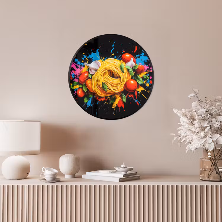 Spaghetti - Graffiti - Verf - Kleurrijk - Eten - Modern Fotolijst rond zonder passe partout klein -sfeer3