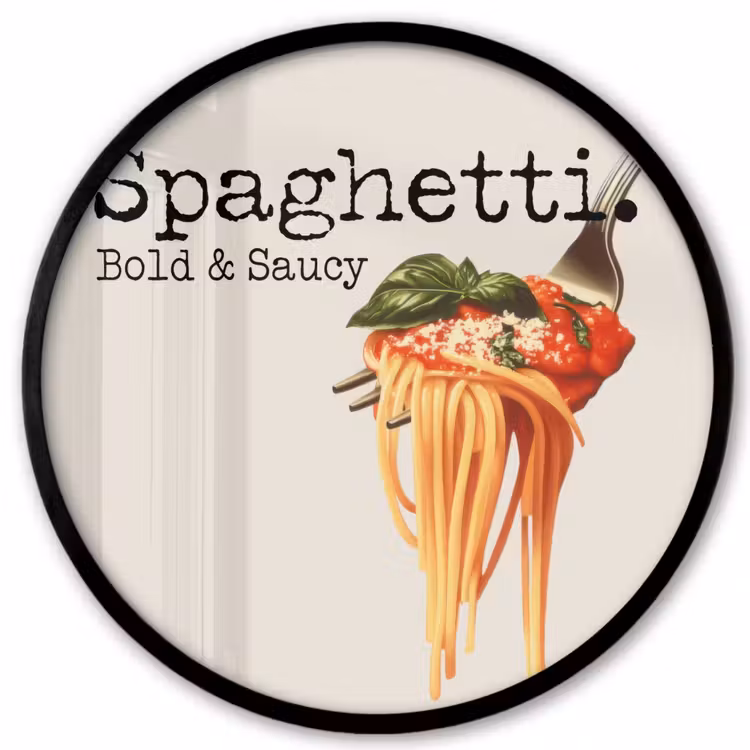 Spaghetti - tomatensaus - Parmezaanse kaas Fotolijst rond zonder passe partout klein -3d