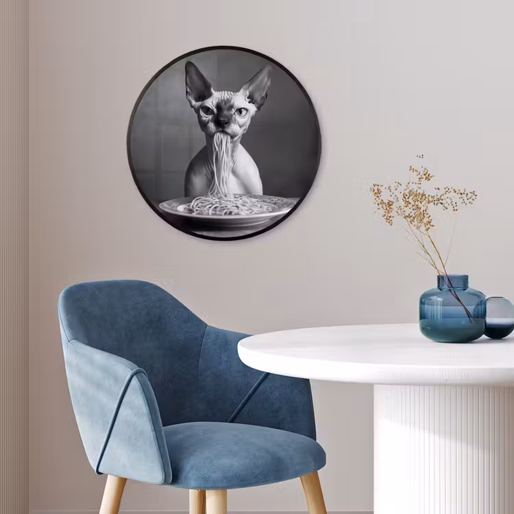 Sphynx - Kat - Dieren - Humor - Spaghetti - Zwart Wit Fotolijst rond zonder passe partout klein -sfeer2