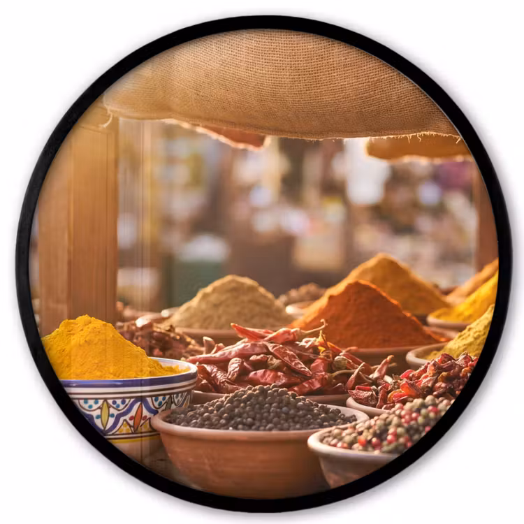 Photo Frame Round - Spices - Market - Colorful - Specerijen - Markt - Kleurrijk Fotolijst rond zonder passe partout klein