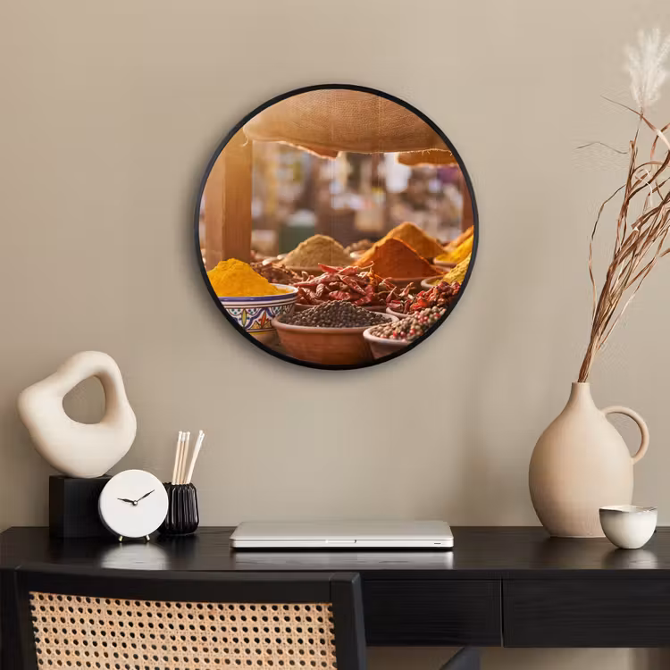 Photo Frame Round - Spices - Market - Colorful - Specerijen - Markt - Kleurrijk Fotolijst rond zonder passe partout klein