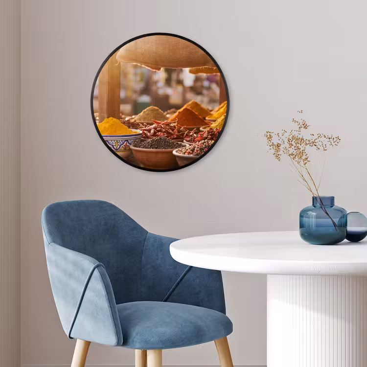 Photo Frame Round - Spices - Market - Colorful - Specerijen - Markt - Kleurrijk Fotolijst rond zonder passe partout klein