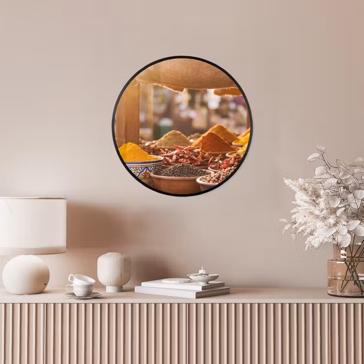 Photo Frame Round - Spices - Market - Colorful - Specerijen - Markt - Kleurrijk Fotolijst rond zonder passe partout klein