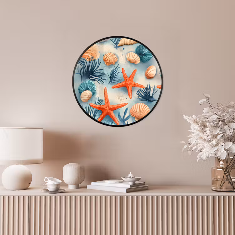 Zeesterren - Schelpen - Illustratie - Zand Fotolijst rond zonder passe partout klein -sfeer3