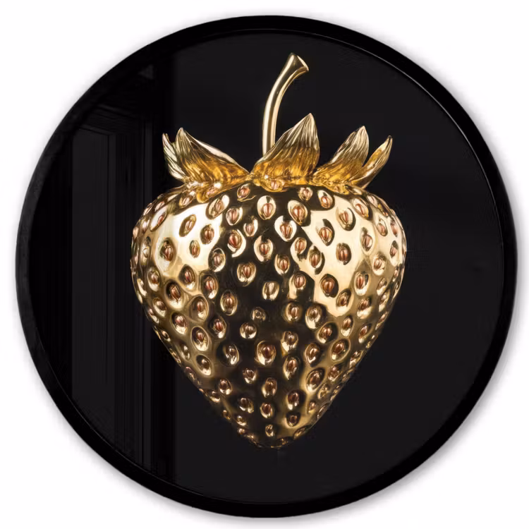 Aardbei - Goud - Zwart - Chrome Fotolijst rond zonder passe partout klein -3d