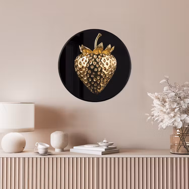 Aardbei - Goud - Zwart - Chrome Fotolijst rond zonder passe partout klein -sfeer3
