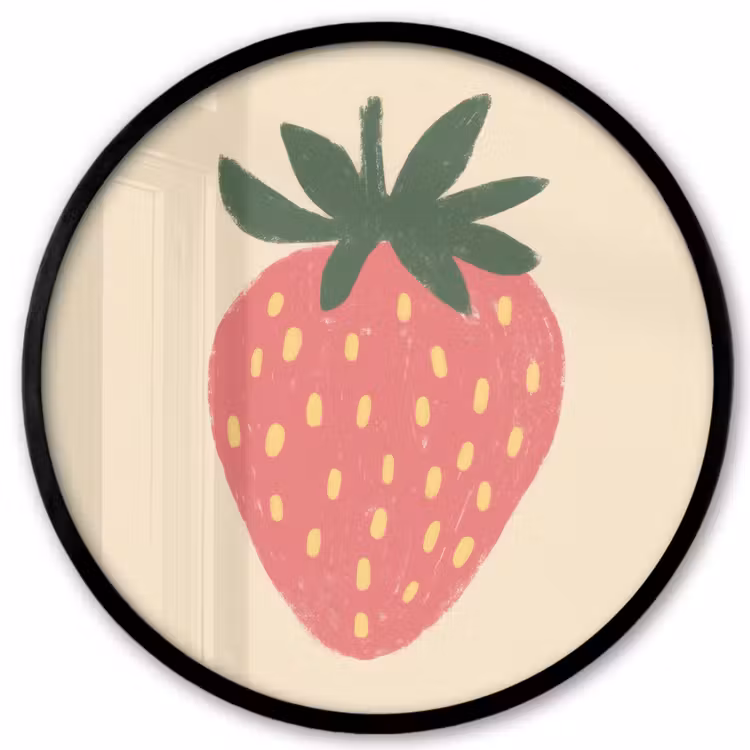 Aardbei - Minimalistisch - Rood - Fruit Fotolijst rond zonder passe partout klein -3d