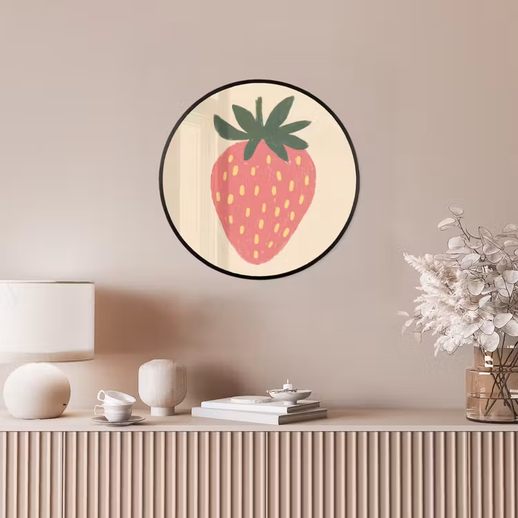 Aardbei - Minimalistisch - Rood - Fruit Fotolijst rond zonder passe partout klein -sfeer3