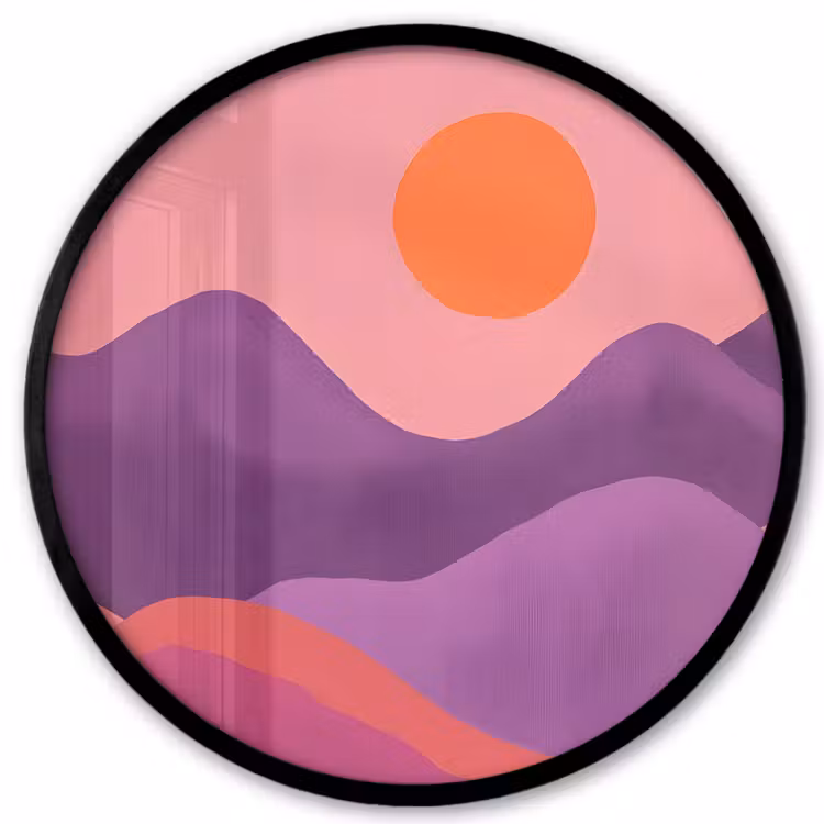 Zon - Heuvels - Paars - Abstract Fotolijst rond zonder passe partout klein -3d