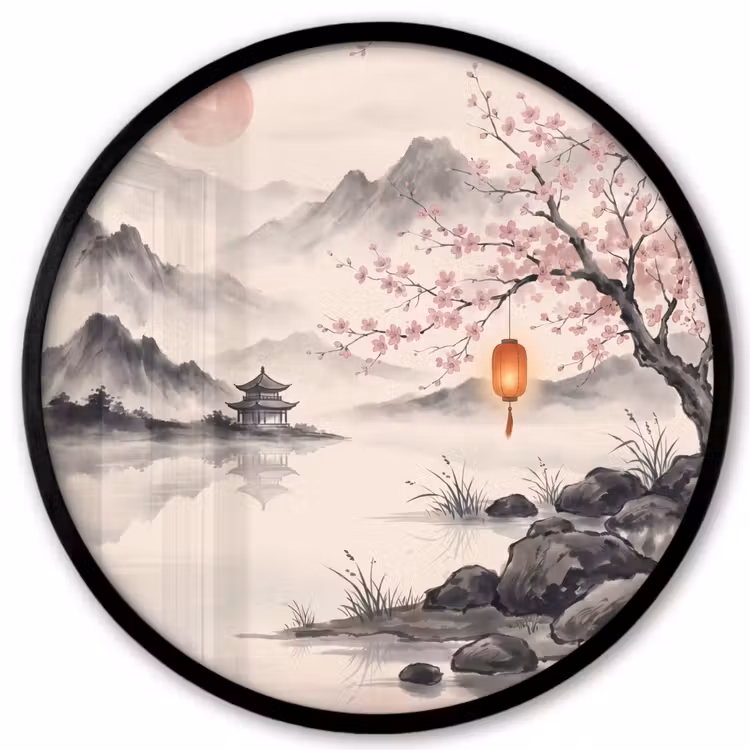 Zon - Japans - Traditioneel Fotolijst rond zonder passe partout klein -3d
