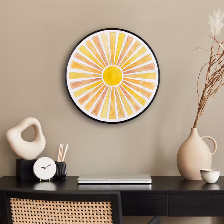 Zon - Stralen - Aquarel - Geel - Abstract Fotolijst rond zonder passe partout klein -sfeer1