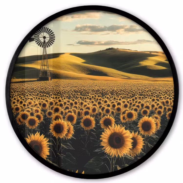 Zonnebloem - Veld - Windmolen Fotolijst rond zonder passe partout klein -3d
