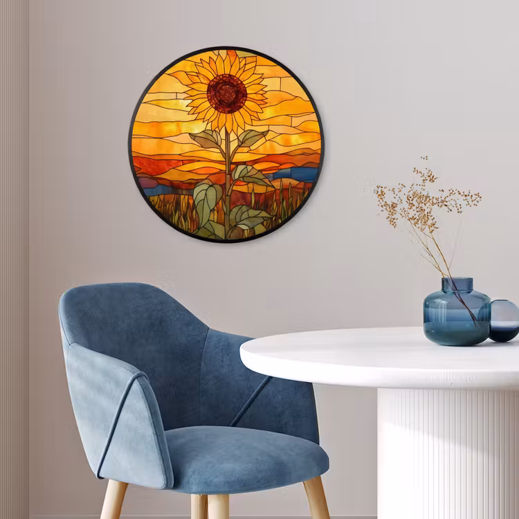 Zonnebloem - Mozaïek - Zonsondergang - Geel Fotolijst rond zonder passe partout klein -sfeer2