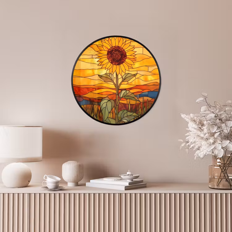Zonnebloem - Mozaïek - Zonsondergang - Geel Fotolijst rond zonder passe partout klein -sfeer3