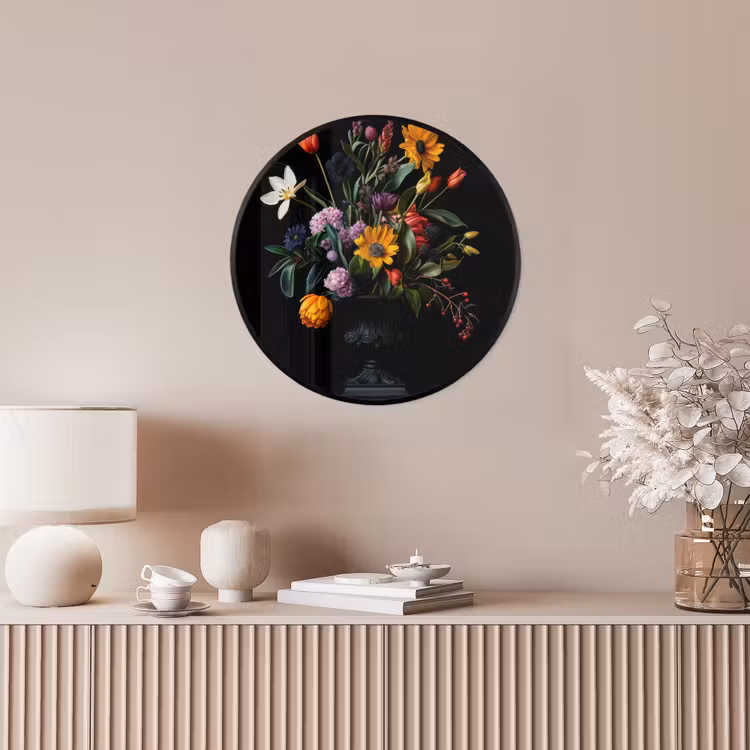 Zonnebloemen - Boeket - Kleurrijk Fotolijst rond zonder passe partout klein -sfeer3