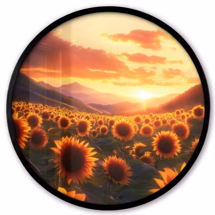 Zonnebloemen - Zonsondergang - Landschap Fotolijst rond zonder passe partout klein -3d
