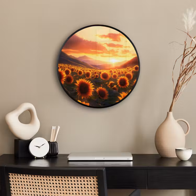 Zonnebloemen - Zonsondergang - Landschap Fotolijst rond zonder passe partout klein -sfeer1
