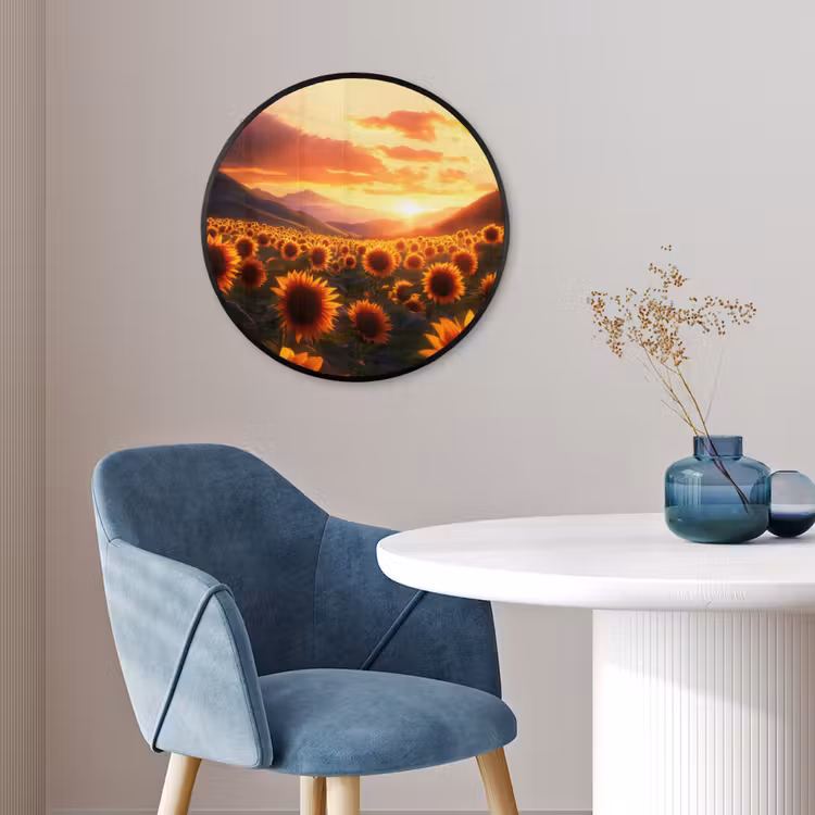 Zonnebloemen - Zonsondergang - Landschap Fotolijst rond zonder passe partout klein -sfeer2
