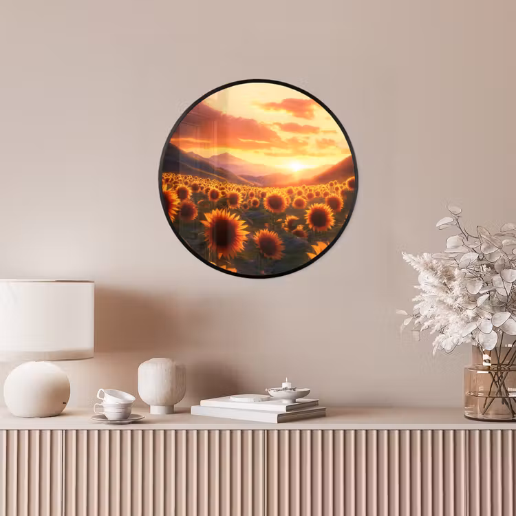 Zonnebloemen - Zonsondergang - Landschap Fotolijst rond zonder passe partout klein -sfeer3