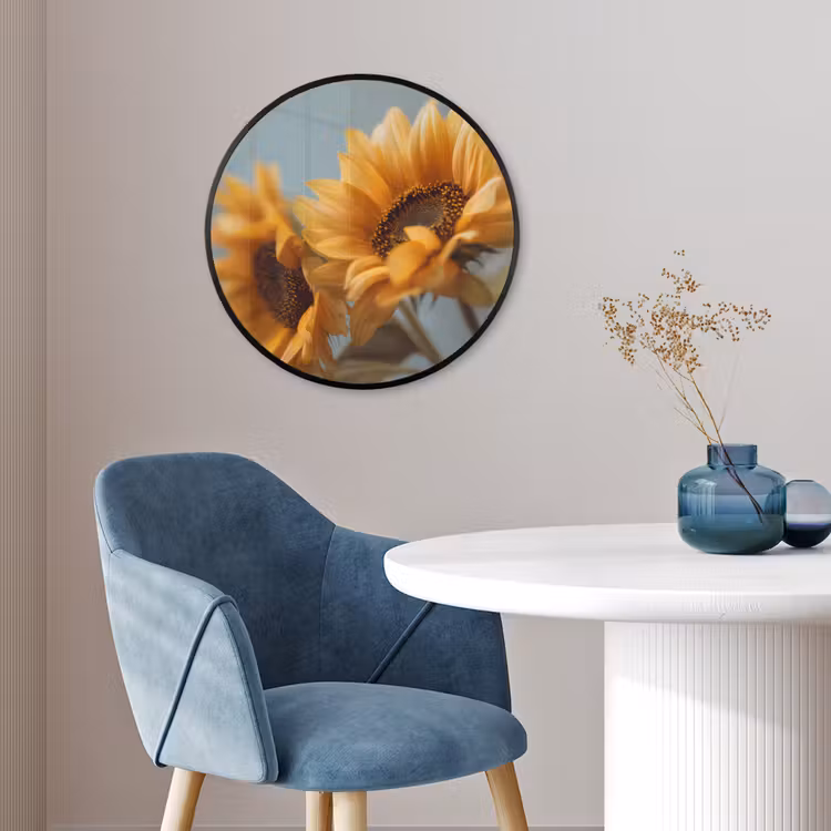 Zonnebloemen - Geel - Wazig Fotolijst rond zonder passe partout klein -sfeer2