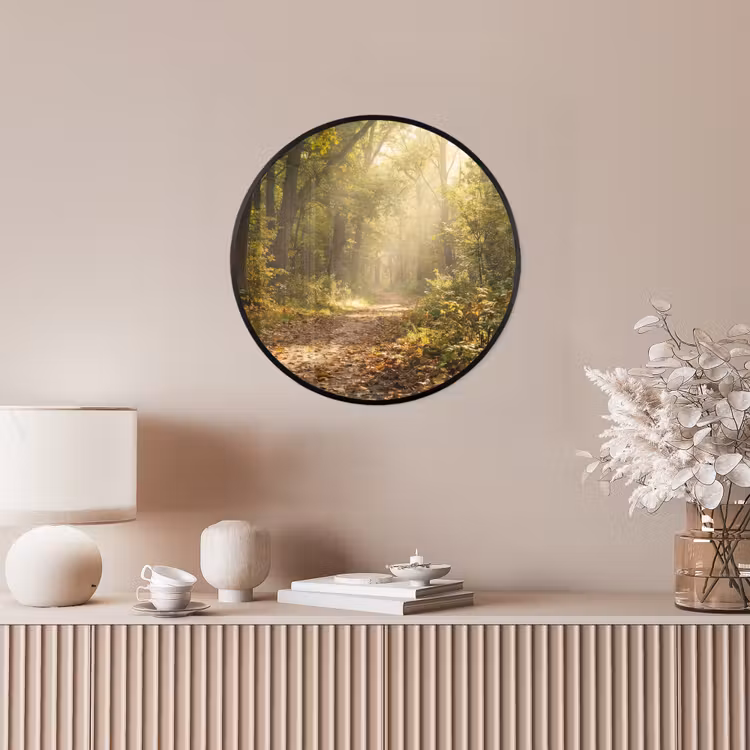 Zonlicht - Bospad - Bomen Fotolijst rond zonder passe partout klein -sfeer3