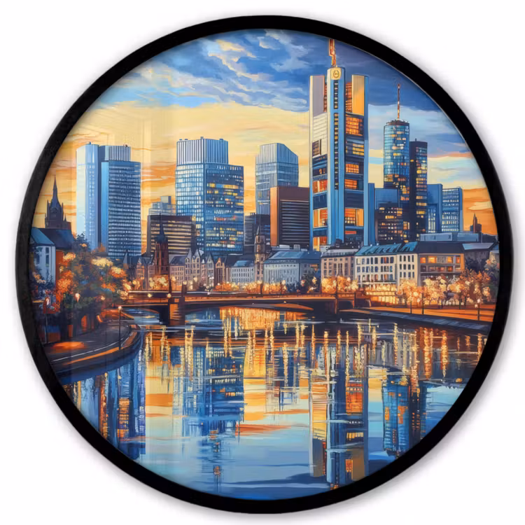 Zonsondergang Frankfurt - Stad - Skyline - Water Fotolijst rond zonder passe partout klein -3d