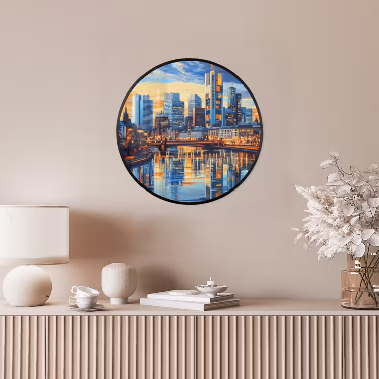 Zonsondergang Frankfurt - Stad - Skyline - Water Fotolijst rond zonder passe partout klein -sfeer3