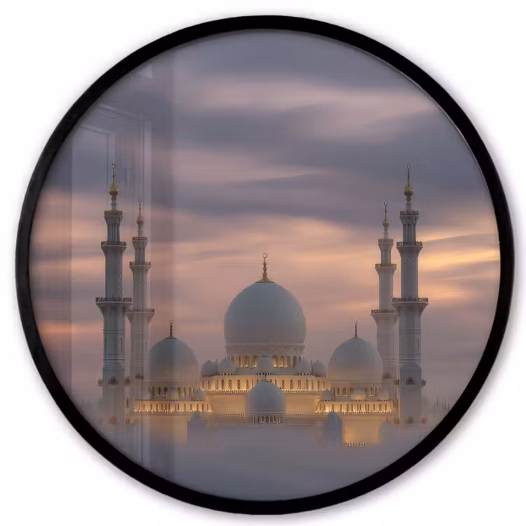 Zonsondergang - Moskee - Wolken - Islamitisch Fotolijst rond zonder passe partout klein -3d