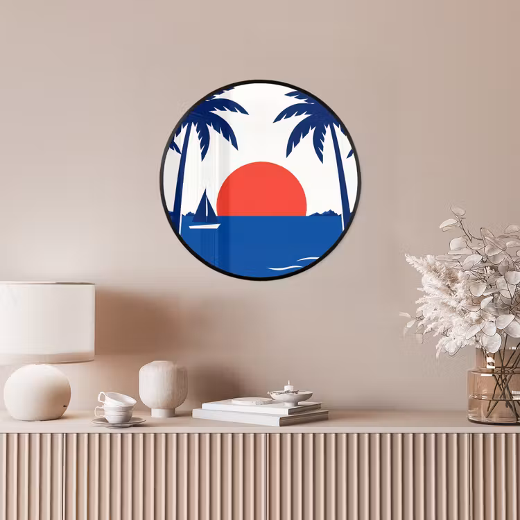 Zonsondergang - Zee - Palmboom - Tropisch - Modern Fotolijst rond zonder passe partout klein -sfeer3