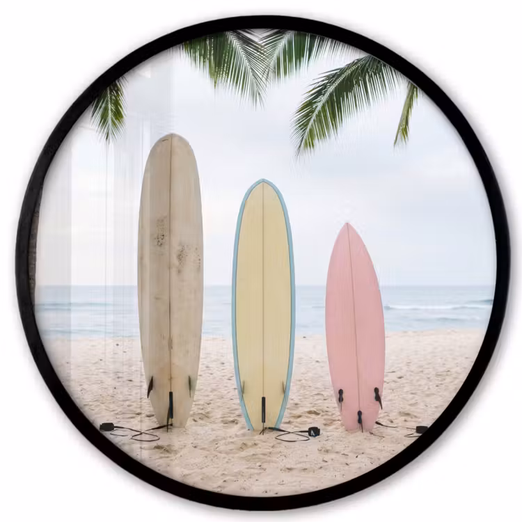 Surfboard - Palmbomen - Kleurrijk Fotolijst rond zonder passe partout klein -3d