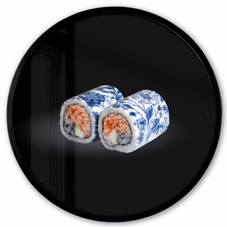 Sushi - Delfts blauw - Rijst - Vis - Elegant Fotolijst rond zonder passe partout klein -3d