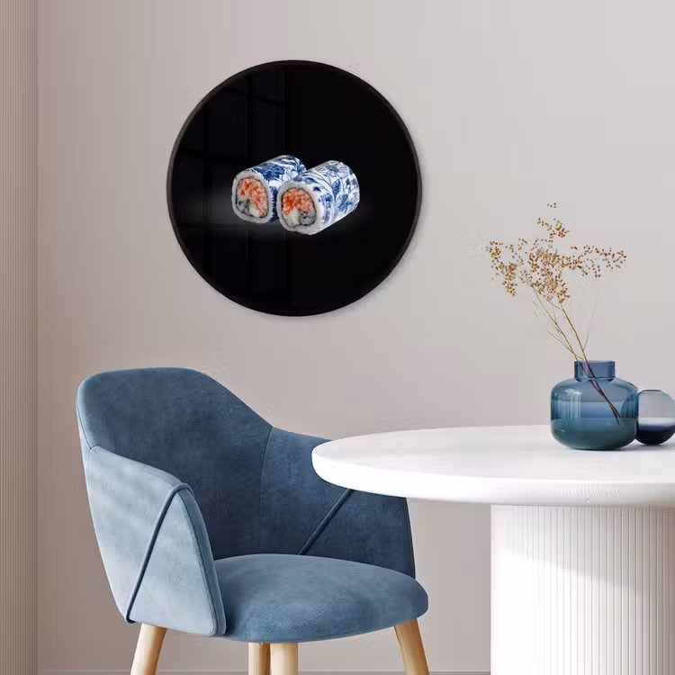 Sushi - Delfts blauw - Rijst - Vis - Elegant Fotolijst rond zonder passe partout klein -sfeer2