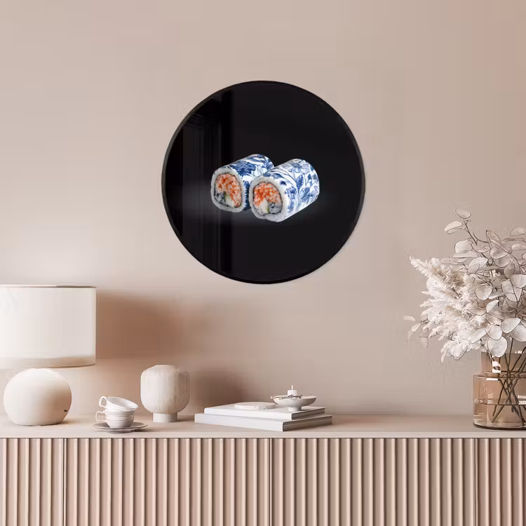 Sushi - Delfts blauw - Rijst - Vis - Elegant Fotolijst rond zonder passe partout klein -sfeer3