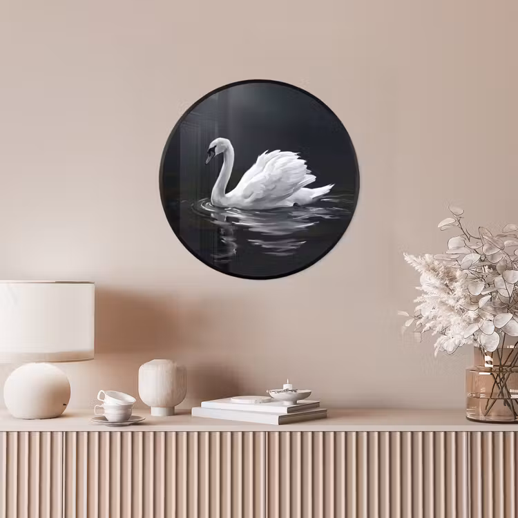 Zwaan - Water - Natuur - Realistisch - Wit Fotolijst rond zonder passe partout klein -sfeer3