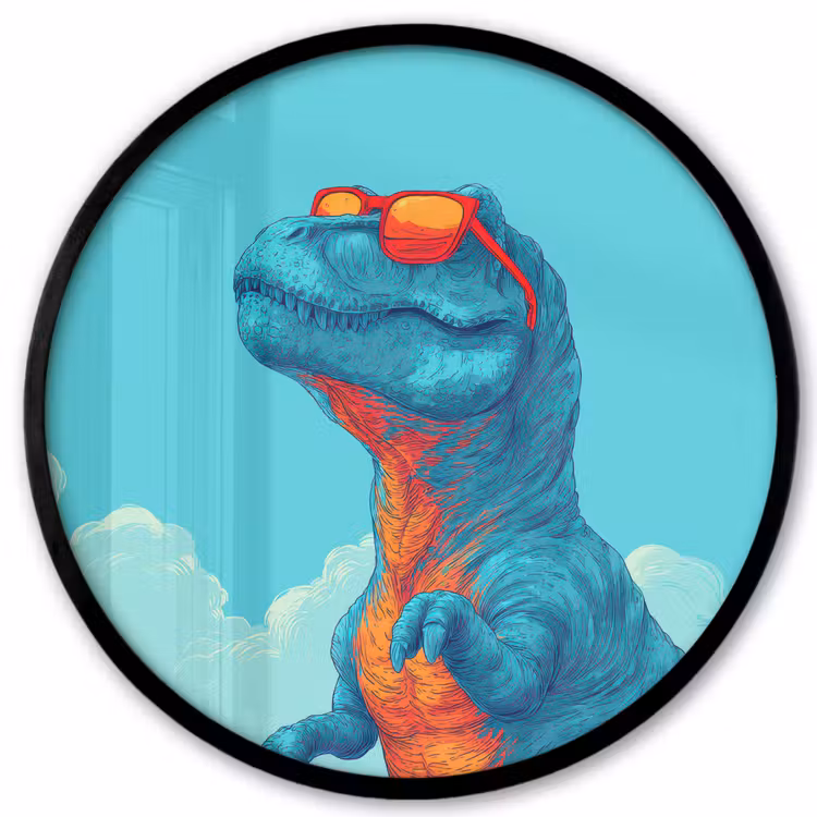 T-Rex - Blauw - Wolken - Zonnebril Fotolijst rond zonder passe partout klein -3d
