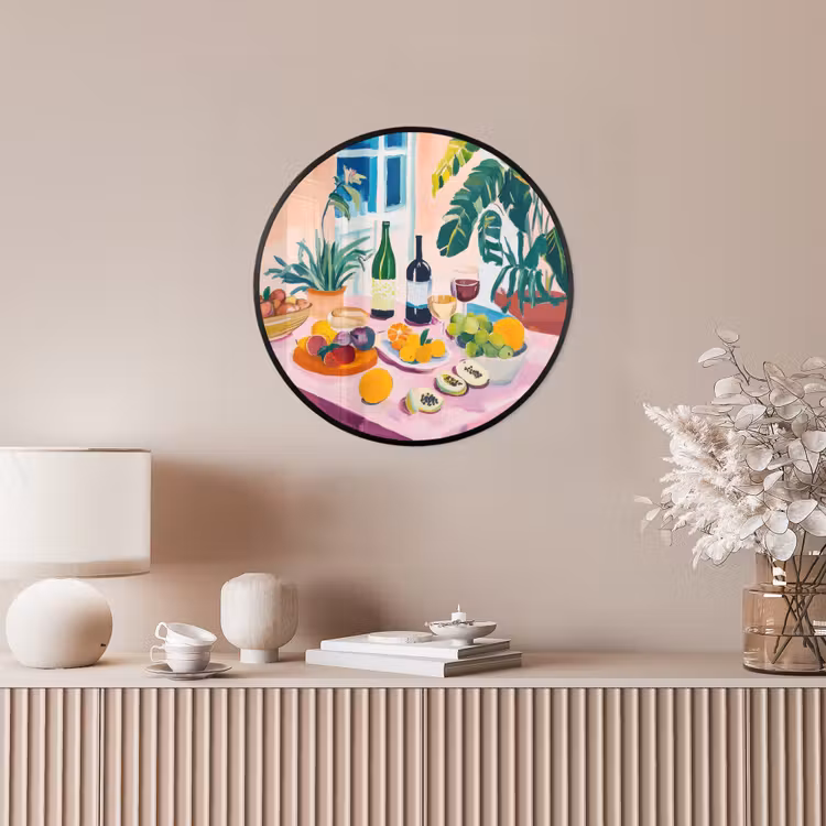 Tafel - Wijn - Fruit Fotolijst rond zonder passe partout klein -sfeer3