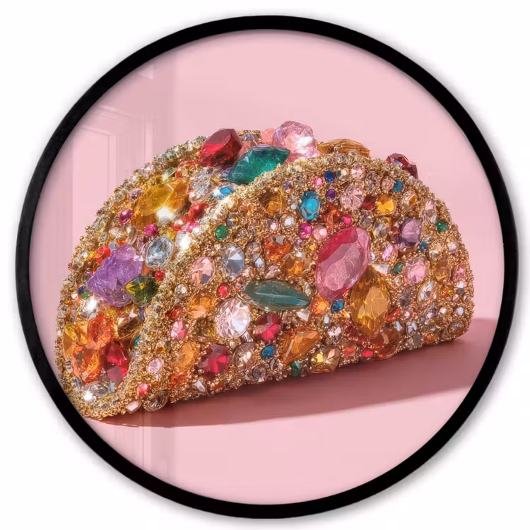Taco - Kleurrijk - Edelstenen - Goud Fotolijst rond zonder passe partout klein -3d