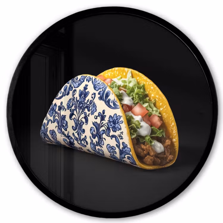 Taco - Vlees - Salade - Delftsblauw - Motief Fotolijst rond zonder passe partout klein -3d