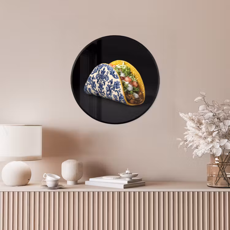 Taco - Vlees - Salade - Delftsblauw - Motief Fotolijst rond zonder passe partout klein -sfeer3