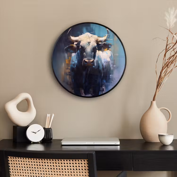 Stier - Zwart - Abstract - Horens Fotolijst rond zonder passe partout klein -sfeer1
