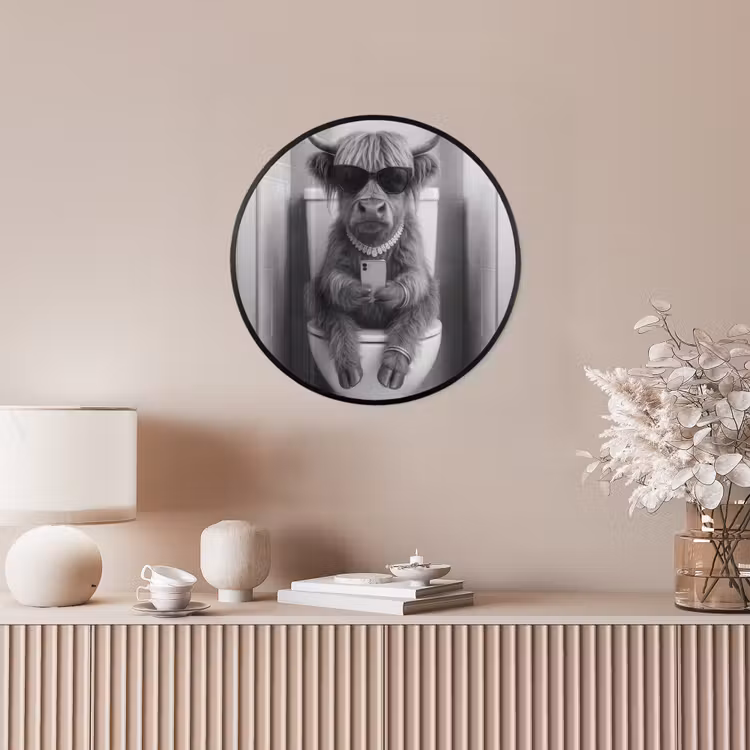 Stier - Telefoon - Toilet - Zwart - Wit Fotolijst rond zonder passe partout klein -sfeer3