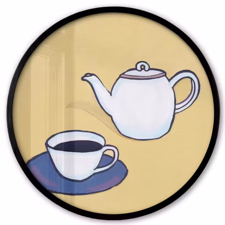 Theepot - Kopje - Beige - Illustratie Fotolijst rond zonder passe partout klein -3d