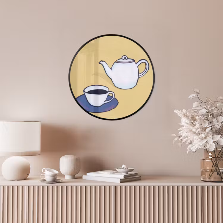 Theepot - Kopje - Beige - Illustratie Fotolijst rond zonder passe partout klein -sfeer3